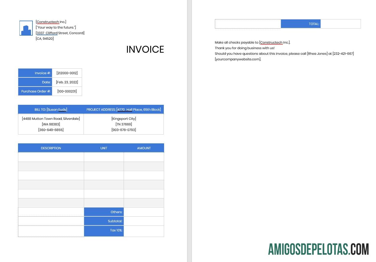 realista Modelo de fatura de empreiteiro profissional